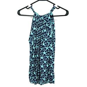 Escapada Size XS Smocked Tank Top Starfish Ocean Print !00% Rayon Blue Mint Teal